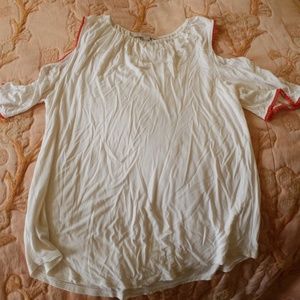 Loft white w red trim open shoulder shirt l